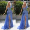 Charming One Shoulder Prom Dresses Lace Sequins Party Dresses V Neck Side Split Custom Made Evening Dress