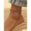 Anklets mode smycken mti lager anklet set hjärtbokstäver charms hänge geometriska kedja anklets droppleverans dhst1