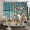 Shower Curtains Waterproof Conch Starfish Hippocampu Shell Printing Curtain Anti-Peeping Bath Bathtub With 12pcs Hook