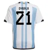 2022 Camisa de fútbol de Jersey de fútbol de Argentina 2022 Dybala Agüero Maradona Di Maria Fans Versión de jugadores Men Kits Kit de uniformes Calcetines en casa Camiseta de manga larga