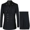 Męskie garnitury Blazers Men Slim Fit Fashion Business Casual Fouble Breast Curting Płaszcz Płot Wedding Groom Party Curny 2 szt. Spodnie 221201