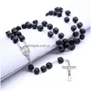 Collane con ciondolo Quadrato nero Legno Cristo Rosario Neckalce Vintage Croce Perline Collana filo Lungo Religioso Prega gioielli Goccia Deli Dh9Q2