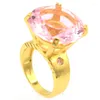 Cluster Rings 20x20mm Big European Design 11g Created Pink Kunzite Women Dating 14k Gold Silver Ring Daily Wear Drop