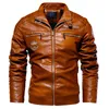 Men's Leather Faux Jacket Men Winter Fleece Motorcycle PU Leahter Male Stand Collar Casual Windbreaker Ropa De Hombre Slim Coat 3XL 221201