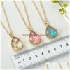 Pendant Necklaces Waterdrop Druzy Resin Quartz Gold Link Necklace Drusy Stone Pendant Droplet Chain Necklaces Jewelry For Women Girl Dhncz