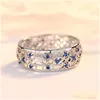 Bandringen Vintage vrouwelijke kleine blauwe kristallen stenen ring mode holle trouwringen voor vrouwen eenvoudige sier kleur liefde verloving dro dhjvg