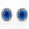 Sparkling statement Halo Stud -oorbellen Real Sterling Silver met originele doos voor Pandora Blue CZ Diamond Wedding Sieraden Vintage oorrang Set voor vrouwelijke meisjes