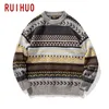 Herentruien RUIHUO Gebreide gestreepte vintage kleding Pullover Casual gebreide M-2XL Aankomst 221202