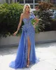 Charming One Shoulder Prom Dresses Lace Sequins Party Dresses V Neck Side Split Custom Made Evening Dress