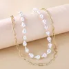 2pcs Fashion Irregular Large Imitation Pearl Necklaces Gold Color Link Chain Necklace for Women Statement Jewelry