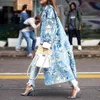 Elegant Autumn Street Lady Long Wool Cardigan Coats Fashion Floral Print Pocket Long-Sleeve Jacket 2022 Winter Women Blend Wools C293k