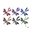 Colares pendentes Colar de pingente de libélula de fita vintage Cabo de fita roxa Verde Crystal Jewelry para mulheres Garotas Drop Delt Dhbsq