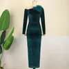 Etnische kleding 2022 Afrikaanse jurken vrouwen bodycon groen kerstfeest fluweel fluweel winter veer glanzende avondschede sexy jurk