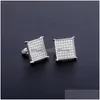 Stud Copper Jewelry Earrings Square Stud Crystal Stone Cubic Zirconia Cube For Men Women Drop Delivery Dhgoz