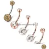 Navelklockknappringar 5st Set Set rostfritt stål Belly Dangle Ring Bell Button Navel Rings Simple Rhinestone Body Piercing Fashion DHRHZ