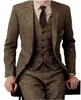 Mäns kostymer blazers bruna tweed män 3 stycken formell affärsdräkt set anpassad mild mens brudgum bröllopsklänning blazer kostym jacka byxor väst 221201