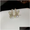 Stud Fashion Jewelry S925 Sier Post Stud örhängen Faux Pearl Sweet Sweet Rhinestone Rabbit Ear Drop Delivery DHDF4