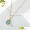 Pendant Necklaces Waterdrop Druzy Resin Quartz Gold Link Necklace Drusy Stone Pendant Droplet Chain Necklaces Jewelry For Women Girl Dhncz