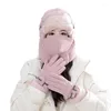 Bérets femmes chaud hiver Bomber chapeau extérieur Ski cyclisme russe pilote cavalerie casquette avec lunettes et gants