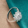 925 Sterling Silver Big Flower Aaa Zircon Ring per donne Fashion Wedding Engagement Party Charm Gioielli