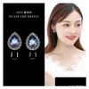 Stud Fashion Jewelry S925 Sier Needle Orecchini Blue Diamond Rhinstone Goccioline d'acqua Stud Drop Delivery Dhacg