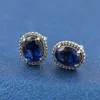 Sparkling statement Halo Stud -oorbellen Real Sterling Silver met originele doos voor Pandora Blue CZ Diamond Wedding Sieraden Vintage oorrang Set voor vrouwelijke meisjes