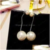 Dangle Lustre Mode Longue Perle Boucles D'oreilles Pour Femmes Or Couleur Rouge Pendentif Femelle Dangle Boucle D'oreille Élégant Coréen Bijoux De Mariage Dhoj3