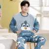 Men's Sleepwear Couple Long Sleeve Cute Cartoon Thick Warm Flannel Pajama Sets For Men Winter Korean Loose Women Homewear Home Clothes 221202