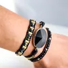 Strand Inspiré Designer Bracelet En Cuir Noir Onyx Mix 3 Brins Tissé Wrap Bracelets Bohème Bijoux Dropship