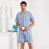 Slaapkleding voor heren Cozok Ice Silk Men's Pyjama's Zomer korte mouw shorts gestreepte tweedelige huiskledingpak mannen