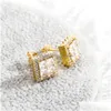 Stud Unisex Fashion Earrings Mens Hip Hop Jewelry Iced Out Square Cz Diamond Stud Gold Sier Women Drop Delivery Dh9Bk