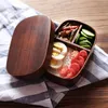 Lunchboxen Onelayer Holz-Lunchbox, japanische Bento-Box, tragbarer Picknick-Lebensmittelbehälter für Schulkinder, runde quadratische Aufbewahrungsbox, Geschirr 221202