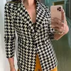 Women's Suits Women Plaid Slim Blazer Suit 2022 Autumn Female Notched Collar Long Sleeve Single Button Leopard Jacket Plus Size