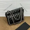 CC Sac Marque Française Femmes Vintage Aéroport Carré Sacs En Cuir De Veau Noir Diamant Matelassé Classique Totes Matériel En Métal Argenté Sacoche Designer Épaule Sac À Main