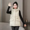 Kvinnors västar ljusa siden ned bomullsväst Kvinnor Kort koreansk lös huva Autumn Winter Sleeveless Cotton Padded Waistcoat Jacket Female 221202