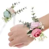 Decorative Flowers Girls Bridesmaid Ribbon Wrist Artificial Flower Bracelet Silk Boutonniere Hand Wedding Prom Party Decor