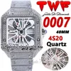 TWF TWW0007 스위스 론다 4S20 쿼츠 남성용 시계 Fully Iced Out Diamonds 케이스 화이트 로마 스켈레톤 다이아몬드 스테인리스 스틸 팔찌 슈퍼 에디션 영원 시계