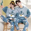 Men's Sleepwear Couple Long Sleeve Cute Cartoon Thick Warm Flannel Pajama Sets For Men Winter Korean Loose Women Homewear Home Clothes 221202