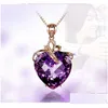 Naszyjniki wiszące 18K Rose Gold Purple Crystal Heart Naszyjnik Modna impreza Biżuteria zaręczyn/prezenty ślubne dla Wome DHDCP