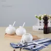 Food Savers Storage Containers Plain White Embossed Porcelain Sugar Bowl with Spoon Container Jar Ceramic Dispenser Sucrier 221202