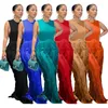 Ethnic Clothing Chic Party African Clothes 2 Piece Set Sleeveless Top Drawstring Fringe Wide Leg Pants Women Matching Pant Sets Club Summer