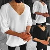 Magliette da uomo Camicia 2022 Scollo a V Autunno Autunno Top Lavorato a maglia Mezza manica Tinta unita Slim Fit Uomo Per