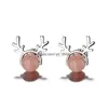 Stud Fashion 925 Sier Plated Reindeer Earrings For Women Christmas Gifts Natural Moon Stone Stberry Crystal Garnet Stud Earring Drop Dhpnm