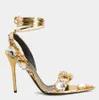 Bride sandals Women wedding dress high heel 110mm pumps sexy sandal thin ankle strap Mirror leather studded crystal stones pointy toe jewel crystal-embellished