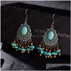 Baumeln Kronleuchter Boho Schmuck Ohrring Bohemian Vintage Ethnische Blaue Naturstein Quaste Wassertropfen Ohrringe Für Frauen Mädchen Pendi Dhvzo