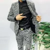 Herrdräkter blazers Autumn Fashion Black and White Jacquard Slim Set Korean 2-delad lyxig högkvalitativ blazer 221201