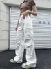 Women's Pants Capris Tawaaiw Womens Vintage White Cargo High Waist Wide Leg Jeans Baggy Casual Fashion Multiple Pockets Mom Hip Hop Streetwear 221202