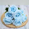 Decorative Flowers Pink Artificial Silk Rose Fake Bouquet Wedding Party Decor 7 Heads Blue Roses Flower Home Garden Decoration