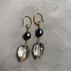 Boucles d'oreilles dame perle naturelle baroque originale écologique pierre de cristal blanc asymétrique S925 argent affranchissement