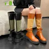 Boots Platform Cheels Chelsea Knee High Women Boots Buckle Pu Leather Potorcycle Women Shoes Winter 2022 New Dark Non Slip Botas 1202